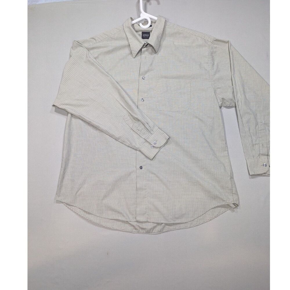 Arrow USA 1851 Mens XL 17-17.5 Green Plaid Wrinkle Free Button Down Shirt